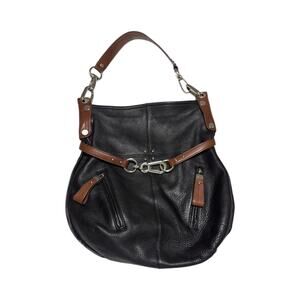 B Makowsky Leather Hobo Bag Shoulder Purse Black Brown Front Latch Slouchy Basic